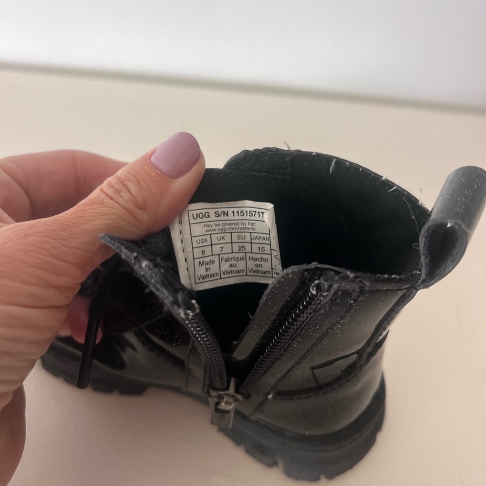 UGG Kids Black Glitter Combat Boots toddler size 8 - Picture 2 of 8